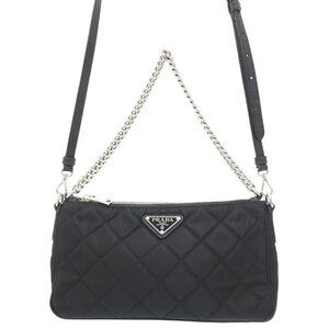 Prada Tessuto Impuntu Quilted Chain Shoulder Bag Black